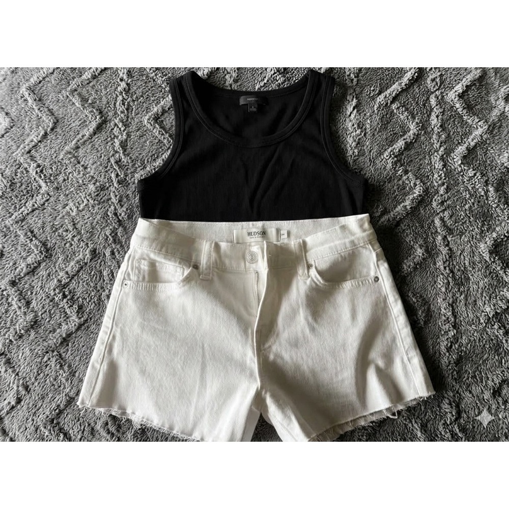 NWOT Hudson Los Angeles White Cutoff Denim Shorts Size 24 Raw Hem Premium